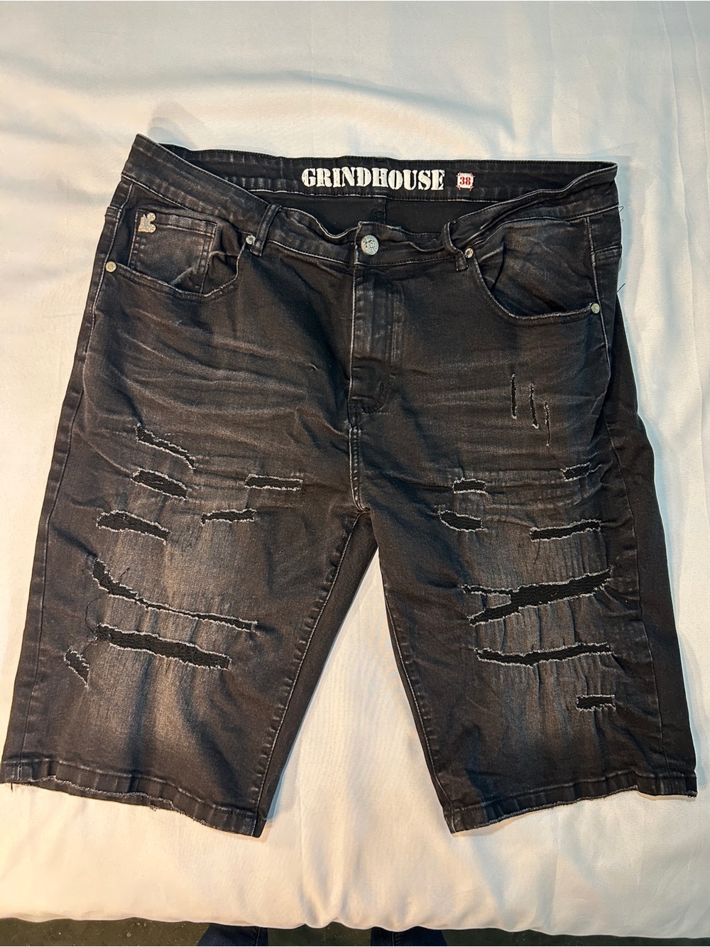 Grindhouse Denim Shorts Men’s 38 Black Distressed Ripped Bermuda Grunge
